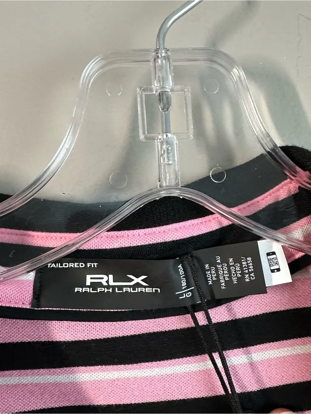 NWT RLX Ralph Lauren Pink And Black Stripe Polo Shirt Size L Golf